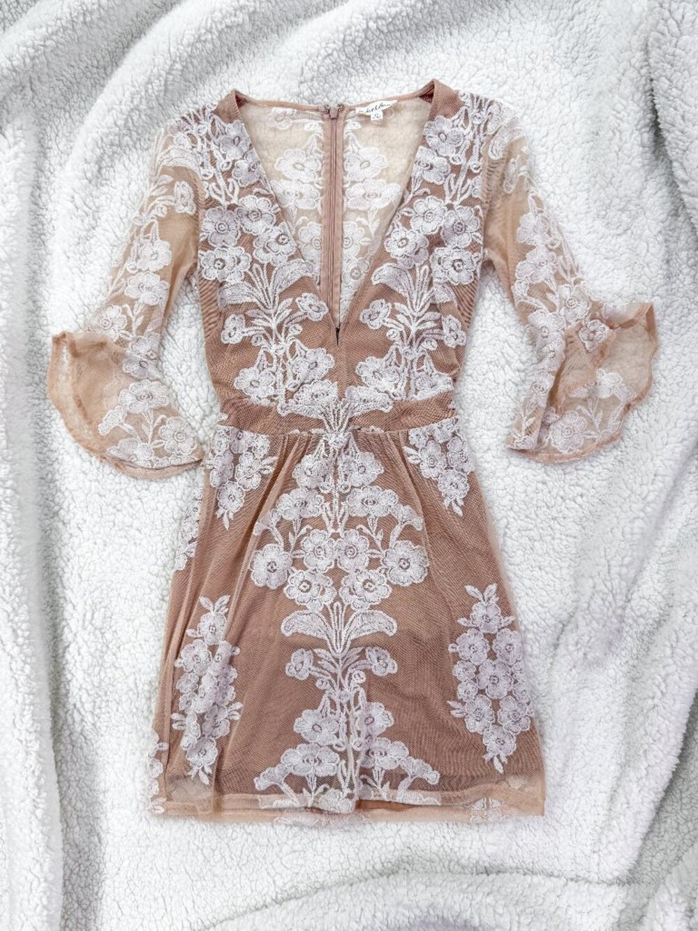For Love & Lemons Temecula Dress XS Nude White Lace Embroidered Mini Bridal